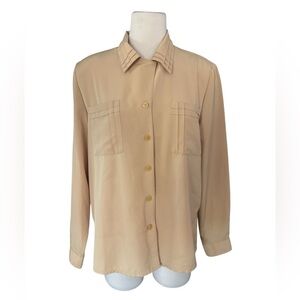 Vintage Beige Button-Up Blouse 100% Poly